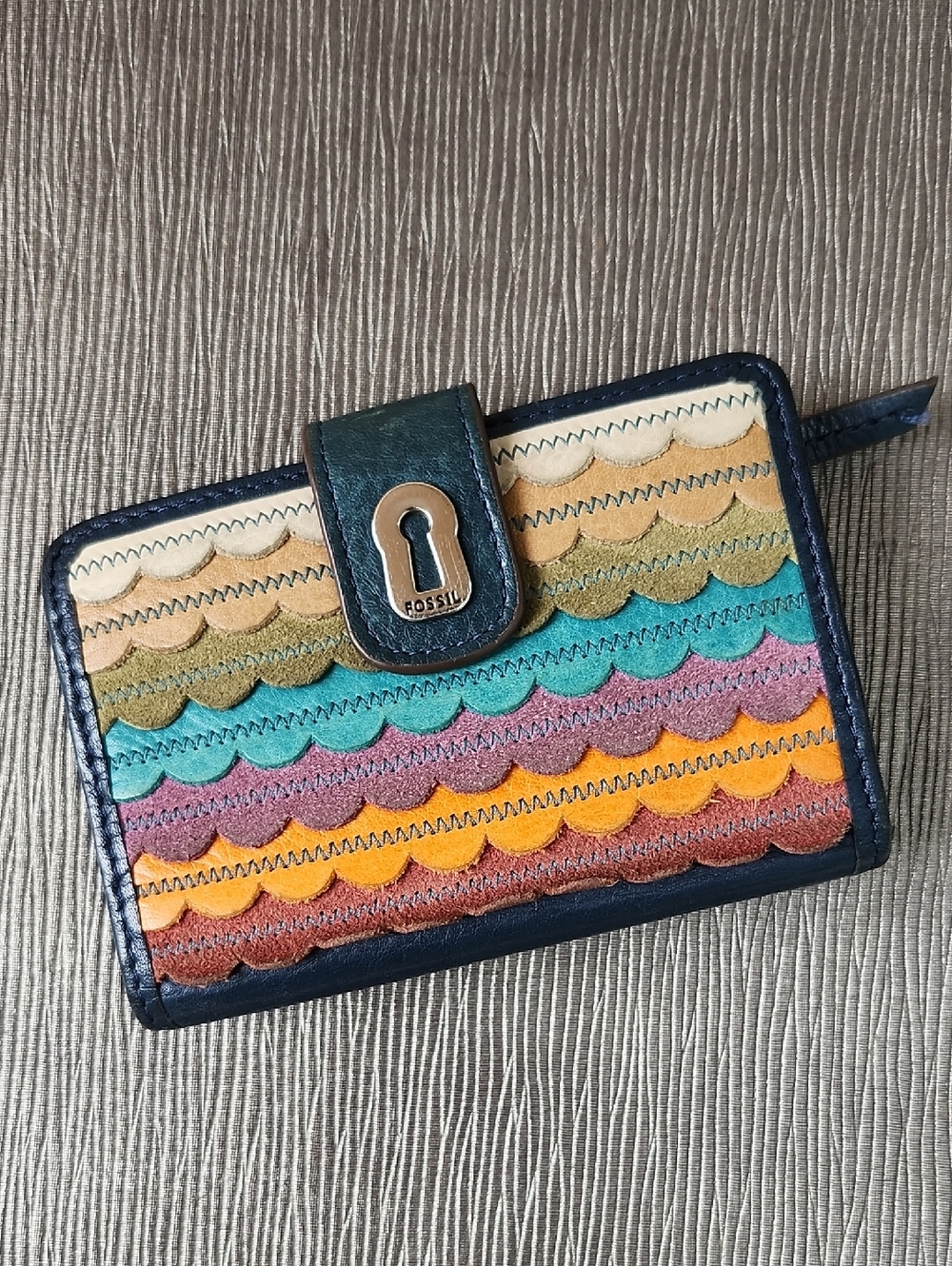 FOSSIL RUBY MULTI-COLOR COMPACT BI-FOLD LEATHER/SUEDE WALLET